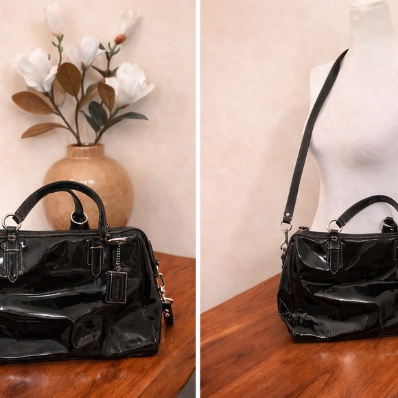 Coach Black Patent Leather Satchel / Crossbody Bag